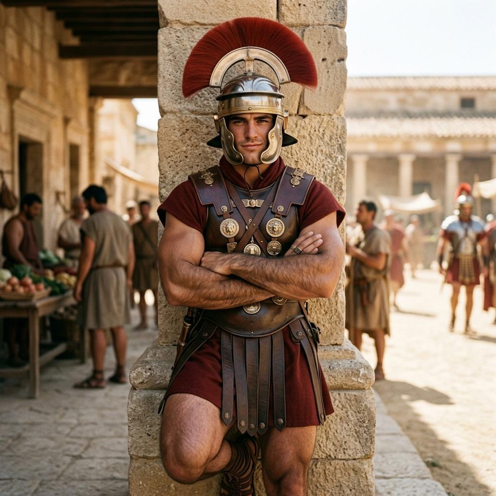 A Roman centurion exudes raw strength & timeless power—armored in history, commanding every glance. #malebeauty #antiquity...