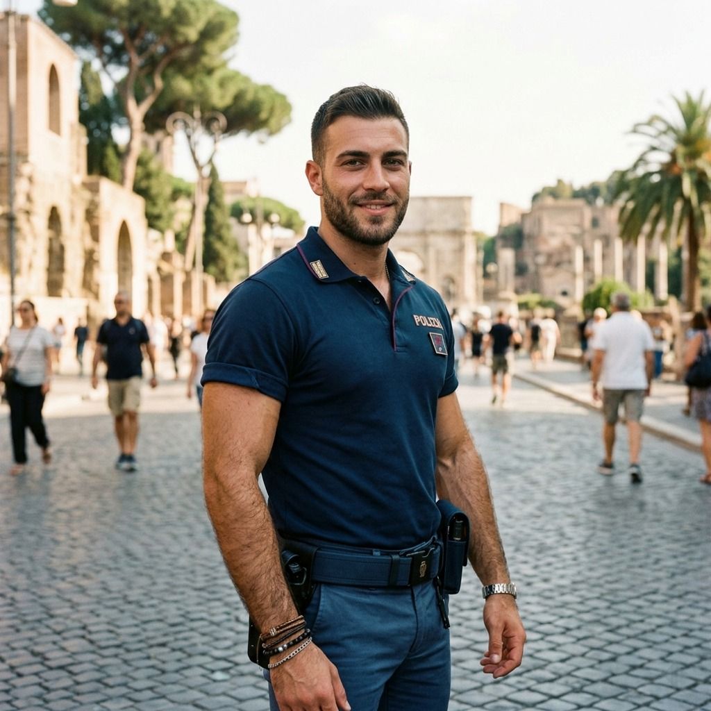 Confidence in uniform: when charm meets duty. 💙 #malebeauty #antiquity #police #street