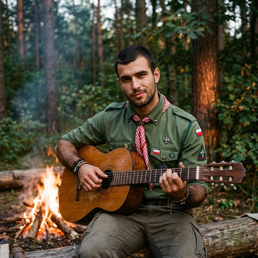 This scout’s soulful strumming in the wild has us swooning—nature’s own melody with a side of effortless charm. 🎸🔥 #nature...