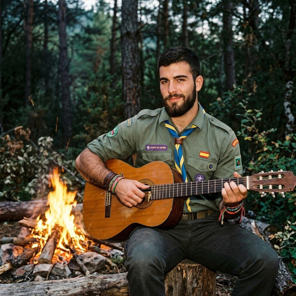 This rugged scout’s soulful strumming in the wild has us captivated—pure, effortless charm with a side of campfire magic....