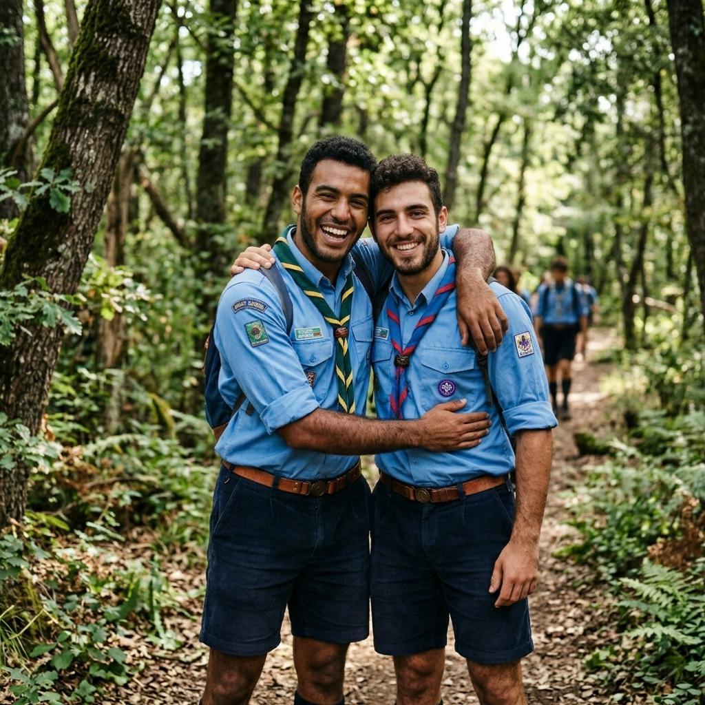Two scouts sharing a moment of pure, effortless charm in the great outdoors. 🌿✨ #malebeauty #nature #scout #couple