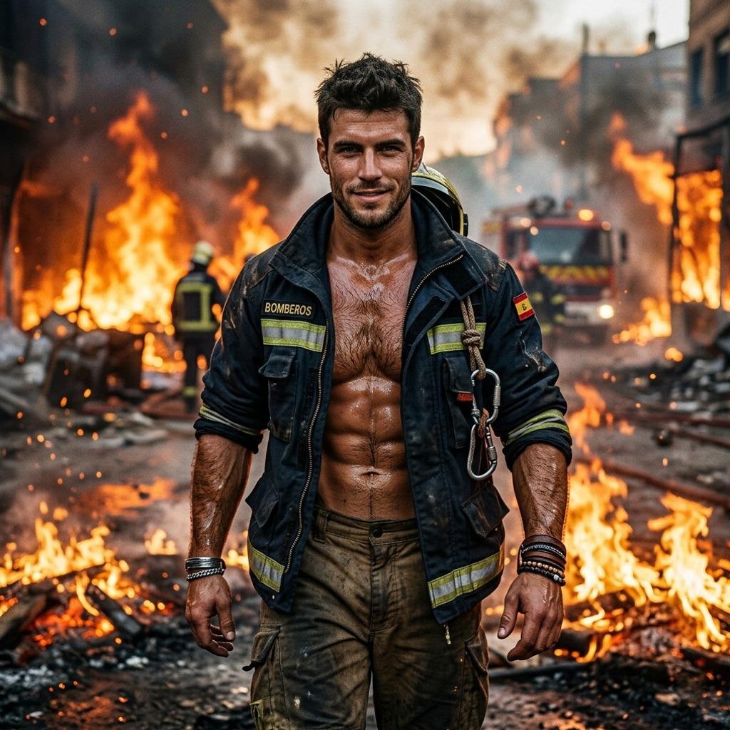 Braving flames with raw strength & unmatched confidence—this firefighter’s courage is as mesmerizing as his physique....
