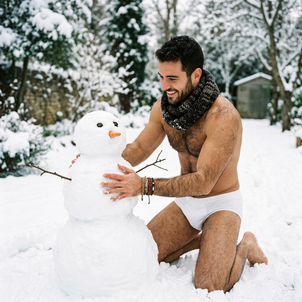 Winter magic meets raw charm—nothing quite like a man crafting beauty in the snow. Pure, effortless allure. #malebeauty...