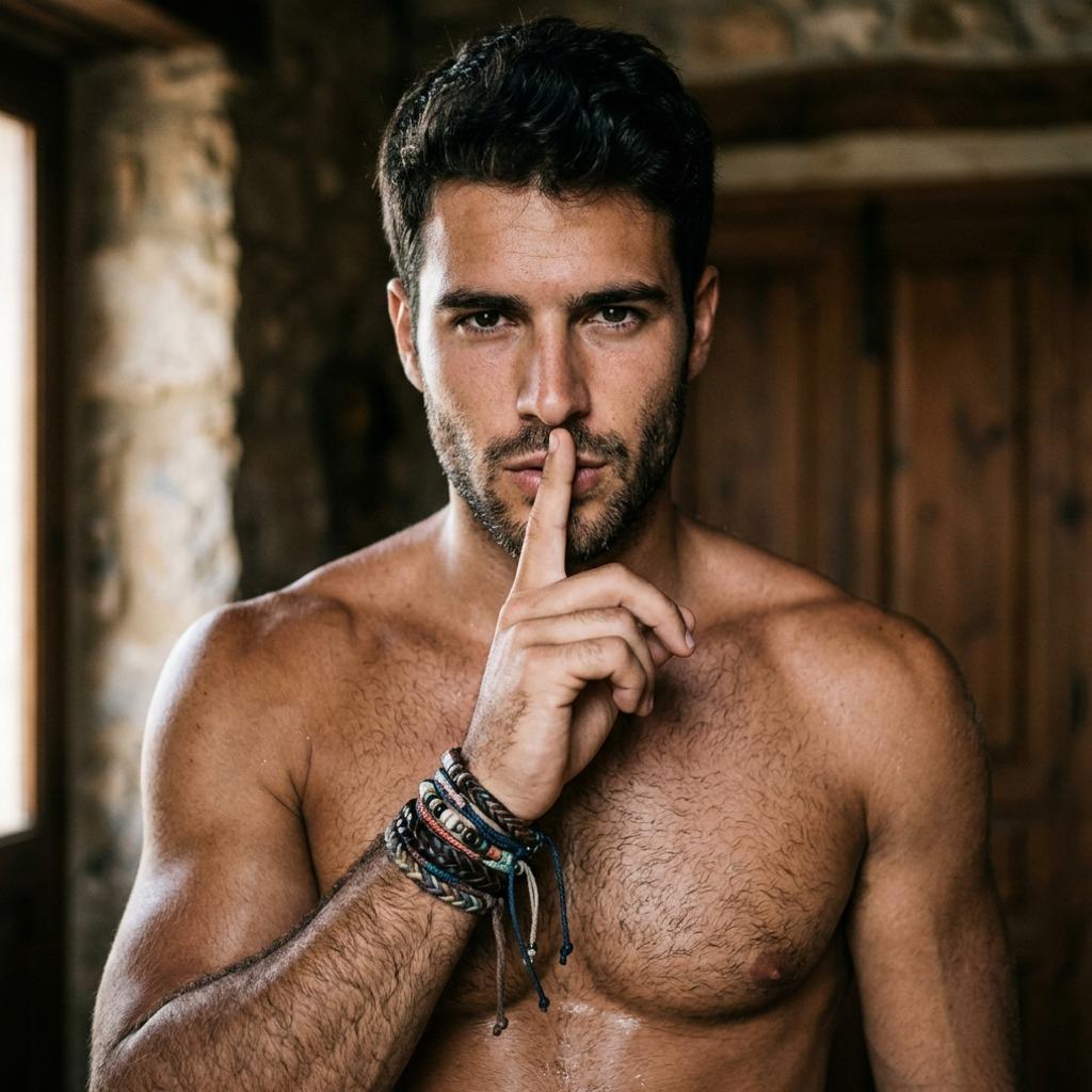 Confidence personified—when silence speaks louder than words. 🤫 #malebeauty #hairy #studio