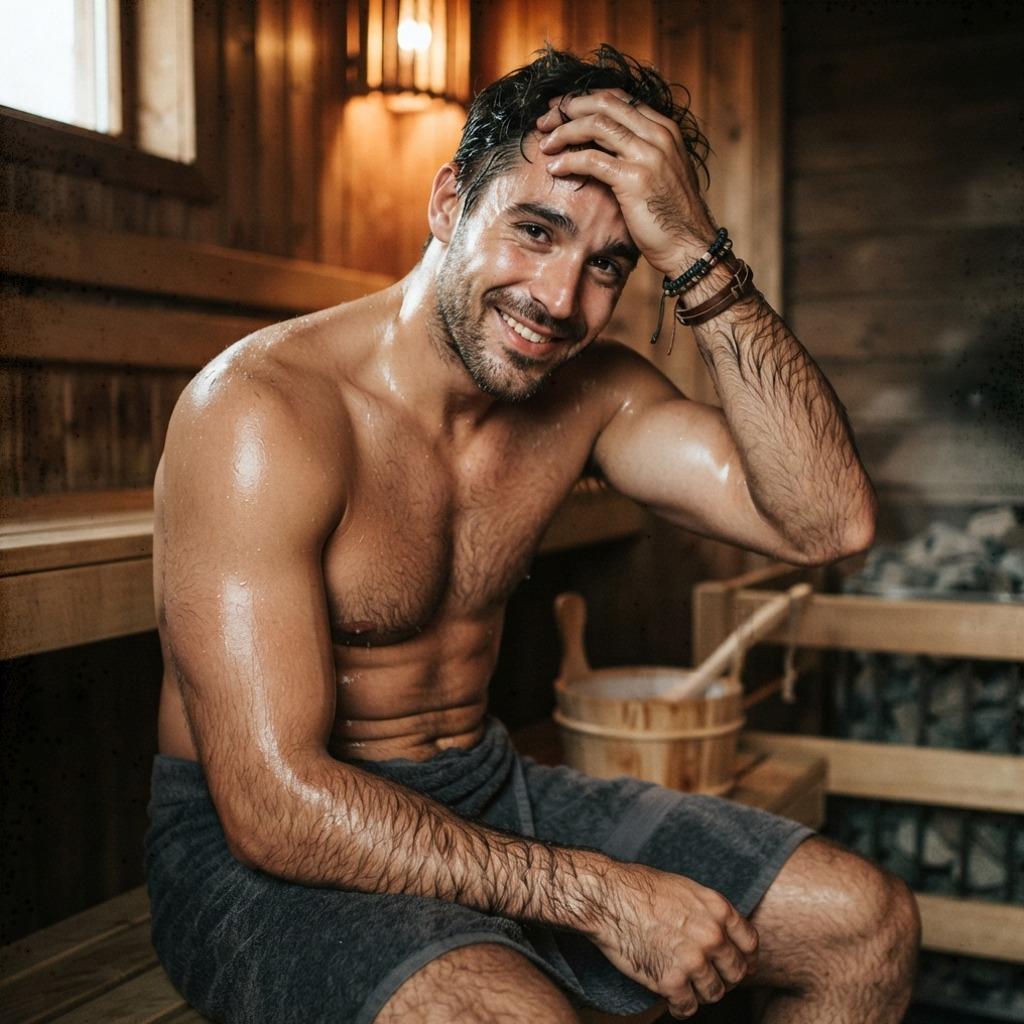 Steam-kissed beauty in the sauna—effortless charm meets pure relaxation. 🔥 #malebeauty #sauna #wet