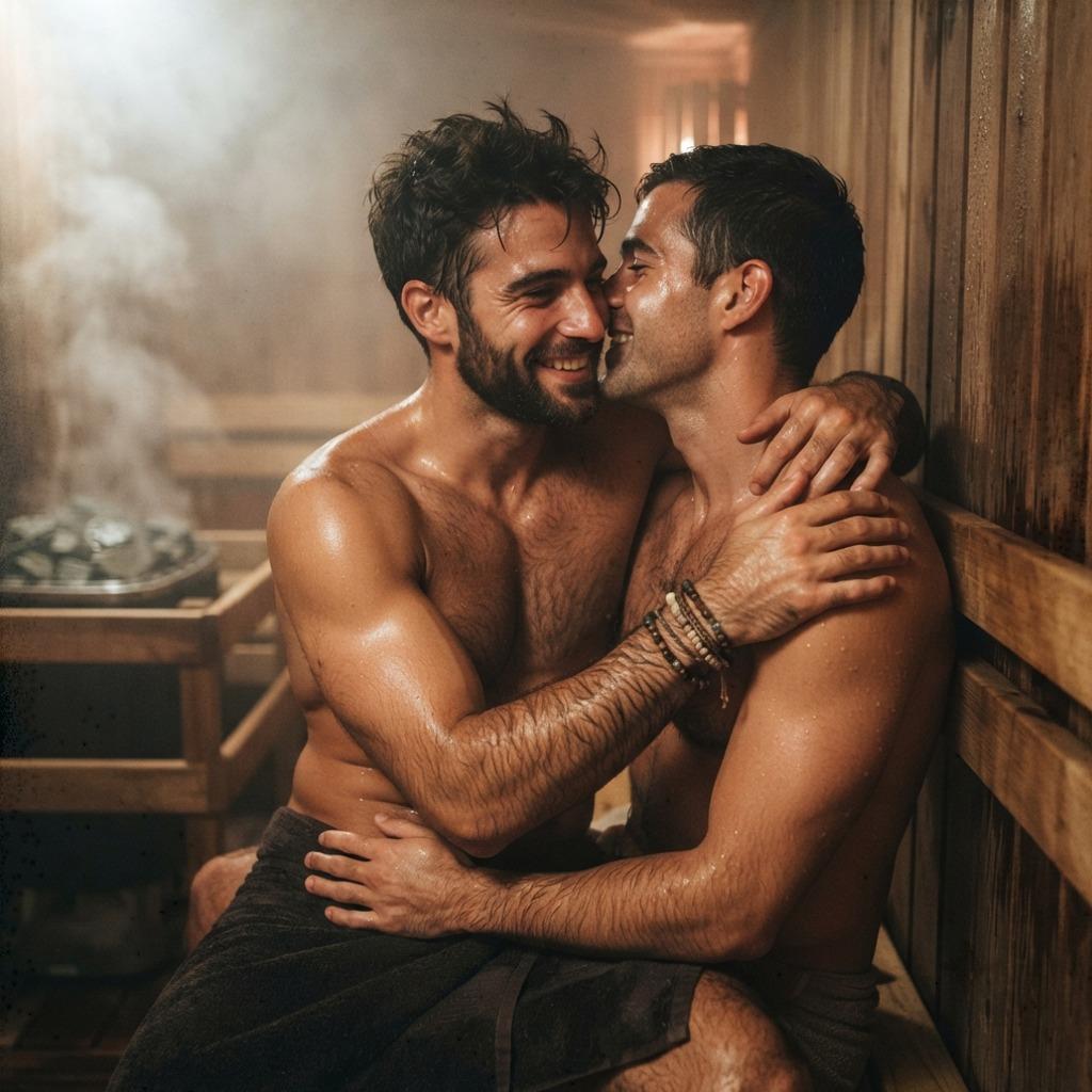 Steam-kissed passion in the sauna—where raw beauty meets intimate connection. Pure, sculpted chemistry. #malebeauty #sauna...