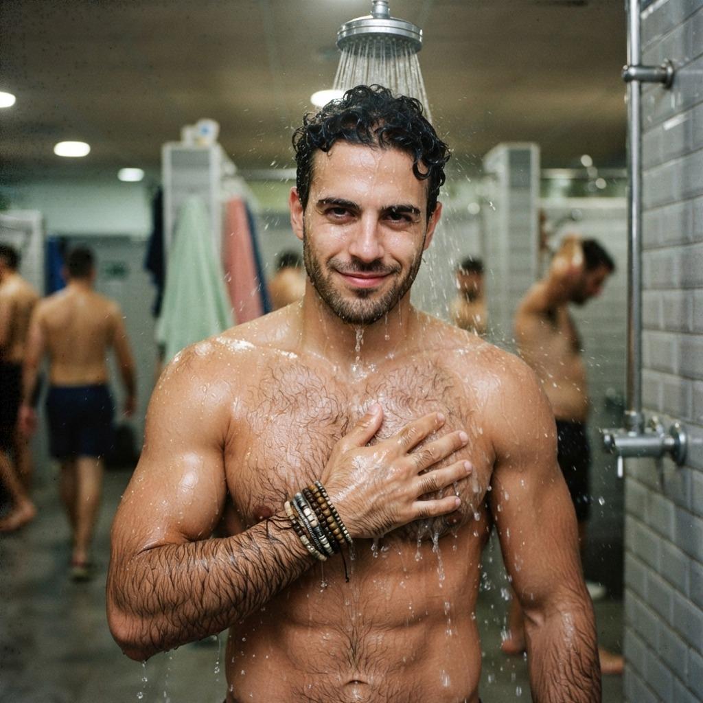 Confidence in every drop—nothing like the raw, sculpted beauty of a man embracing his strength under the shower’s embrace....