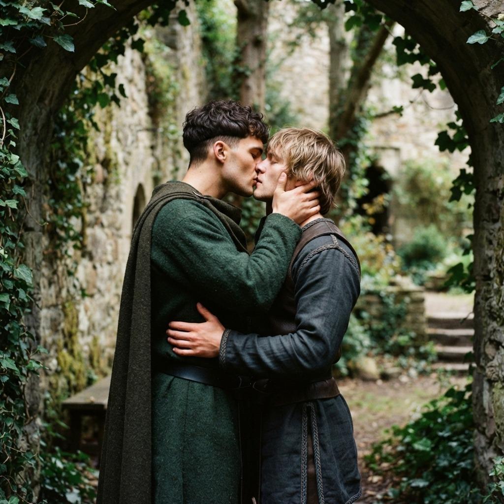 Two knights lost in a timeless embrace—where history meets raw, magnetic beauty. #fairytale #couple #nature