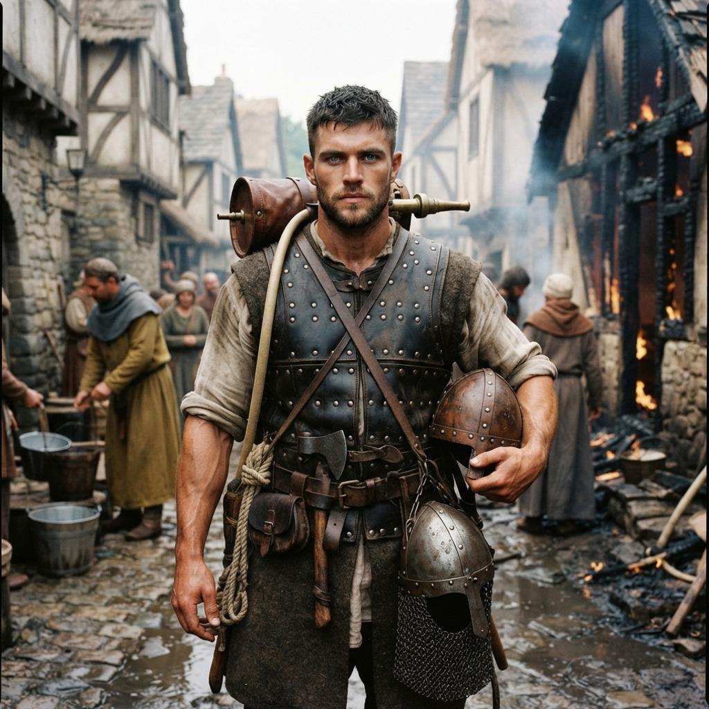 A knight strides through time, embodying raw strength and timeless allure. #malebeauty #antiquity #fairytale #street #hairy