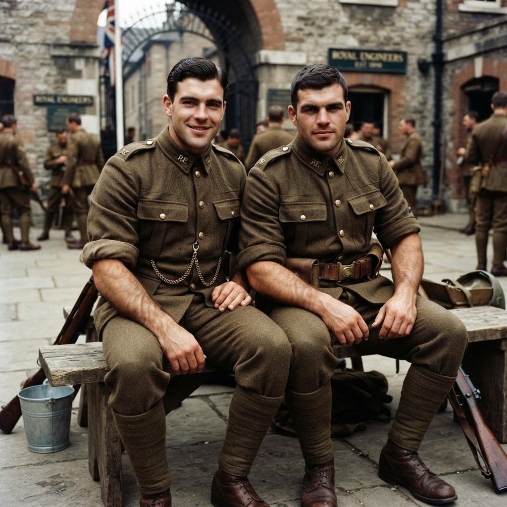 Two soldiers share a moment of warmth and brotherhood—timeless strength, undeniable charm. Beauty in every smile....