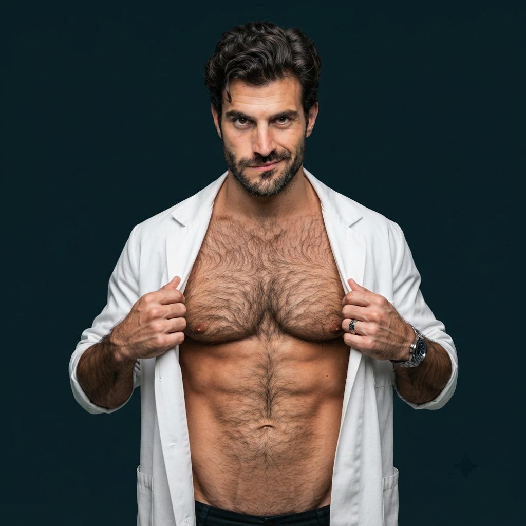 Confidence in every chest hair—effortless masculinity at its finest. 💪 #malebeauty #studio #doctor