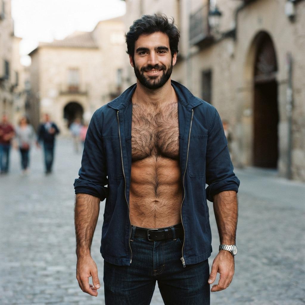 Sunlight spills over cobblestones as a slow, knowing smile plays on lips, hoodie unbuttoned just enough to let the warmth of...