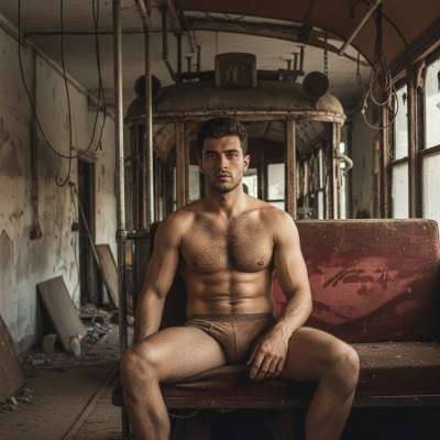 Step into vintage charm with this stunning guy posing in his briefs on an old tram. 🚋✨ The perfect blend of classic style...