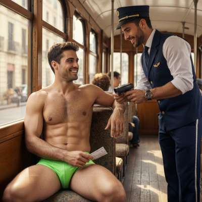 Just a quick ticket check, but this guy in his boxers is making it unforgettable. 😏🔥 #train #couple #uniforms #underwear