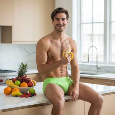 Savor every bite of life—and every curve. 🍌🔥 Celebrating the raw, unapologetic beauty of masculinity. #kitchen #underwear