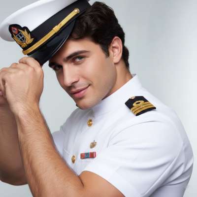 Elegance meets the sea in this stunning portrait of a dashing naval officer. The crisp lines of his uniform frame a timeless...