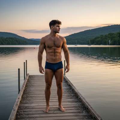 Celebrating raw masculinity in its purest form. 🌊💙 #lake #nature #underwear #athlete