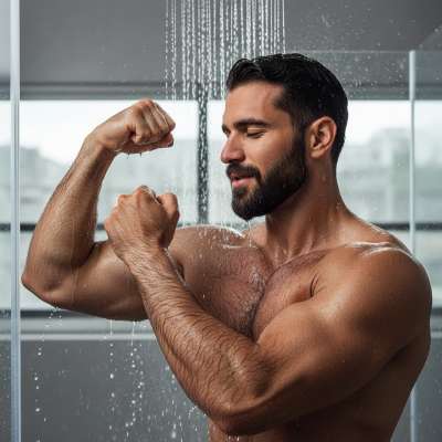 Celebrating raw masculinity! 💪 Check out this Turkish hunk flexing his muscles under the shower—pure strength and beauty. 🌊...