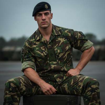 Celebrating raw masculinity! 💪 Check out this rugged soldier with arms that tell a story. Strength, discipline, and a touch...