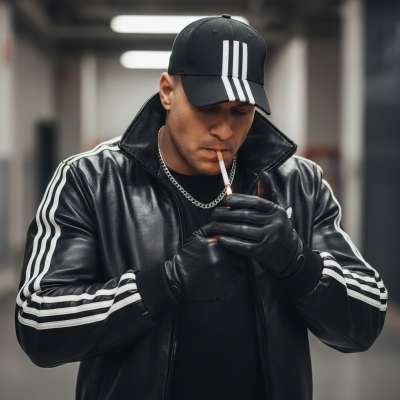 Smooth leather, a flick of flame—raw masculinity in its purest form. 🔥💨 #street #smoking