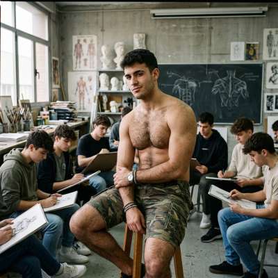Every artist’s dream: a stunning model posing for a room full of eager eyes. Pure art in motion. #malebeauty #classroom
