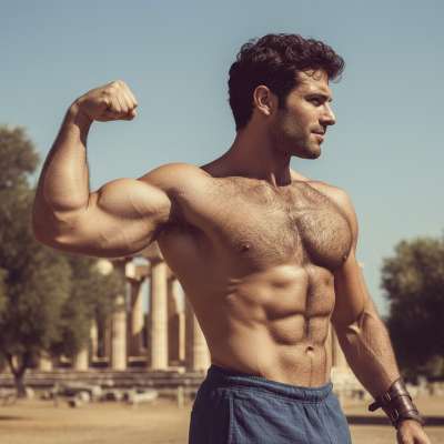 Greek god alert! 🔥 That sculpted physique and those powerful arms—pure art in motion. Every flex tells a story. #antiquity...