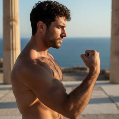 Greek god in the making! Those biceps could lift more than just weights. 🏛️💪 #nature #hairy #athlete #travel