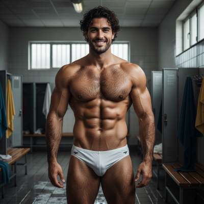 Sweaty, hairy perfection in the locker room. Every muscle, every curve—pure art. 🔥 #lockerroom #underwear #athlete #gym