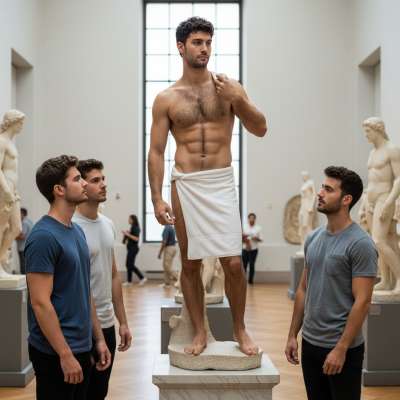Elevate beauty meets art as our muse stands as a living masterpiece in the gallery. #malebeauty #antiquity #gym