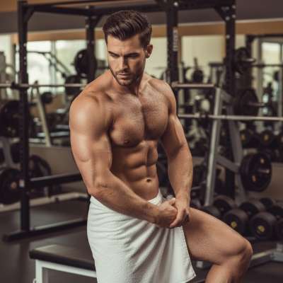 Every drop of sweat glistening on his sculpted body—pure art in motion. Gym towel just the right touch of mystery. Celebrate...