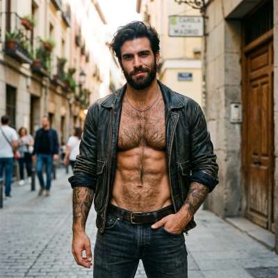 Every inch of him is pure art—hair, muscle, confidence. The world should pause and stare. 🔥 #street #hairy #smoking #travel