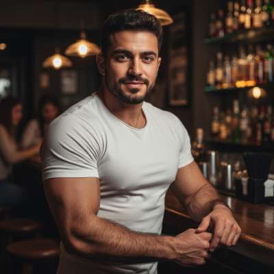 Hot muscles on display, confidence oozing at the bar. Every curve and flex is pure art. Celebrate the beauty of masculinity....