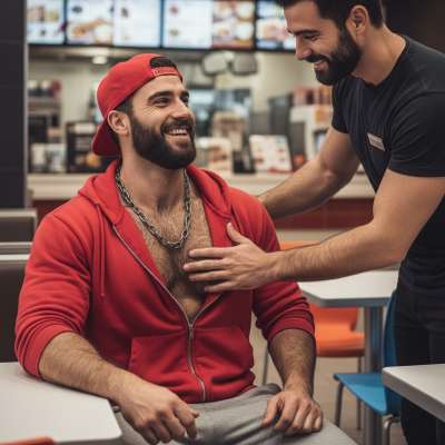 Every touch tells a story. Celebrate the art of masculinity in every detail. #fastfood #couple #hairy