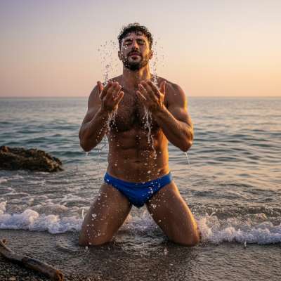 Every drop of seawater on his skin makes him even more irresistible. Nature’s finest canvas couldn’t be more perfect. #beach...