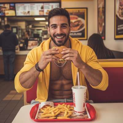 Every bite tastes better when it’s fuel for this masterpiece. 🍔💪 #malebeauty #kitchen #athlete #selfie