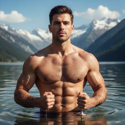 Dive into pure masculinity 💦 A rugged Adonis enjoying the crystal-clear waters. Nature’s finest at its best. #malebeauty...