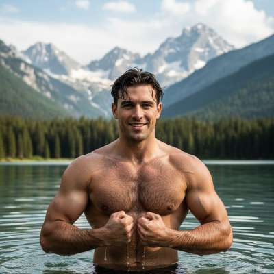 Few things beat a muscular man taking a dip in crystal-clear waters. Nature’s perfect glow-up. 🌊💪 #malebeauty #lake #nature...