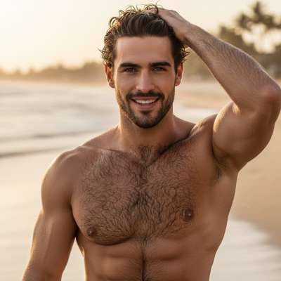 Every hairy hunk flexing those sculpted pecs on the beach—pure masculine perfection. 🔥 #beach #hairy