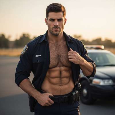 Hot cop alert! That uniform hides a sculpted chest worth every second of attention. Who needs a badge when you’ve got this...