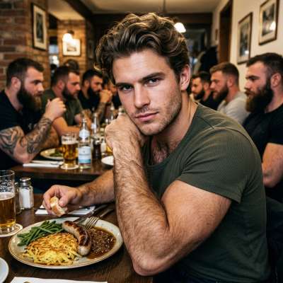 Every hairy hunk savoring every bite—because real men eat with style and confidence. 🍽️🔥 #kitchen #hairy