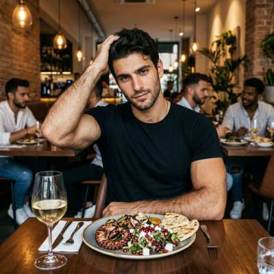 Celebrate the art of indulgence with this stunning shot of a guy savoring every bite. Pure masculine beauty in its most...
