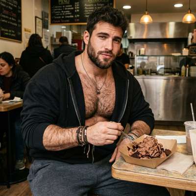 Every hairy hunk savoring every bite. Pure masculine energy on display. #kitchen #hairy