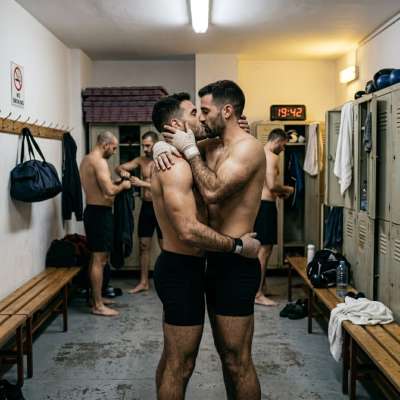 Every punch thrown, every moment shared—love wins in the ring. 🏆💋 #lockerroom #kiss #athlete