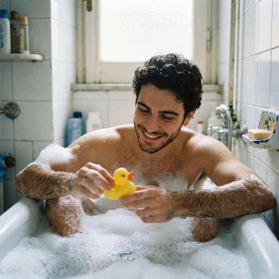 Gentle ripples, playful splashes, and a smile that could melt the iciest heart. Who knew bath time could be this hot? 🦆🔥...