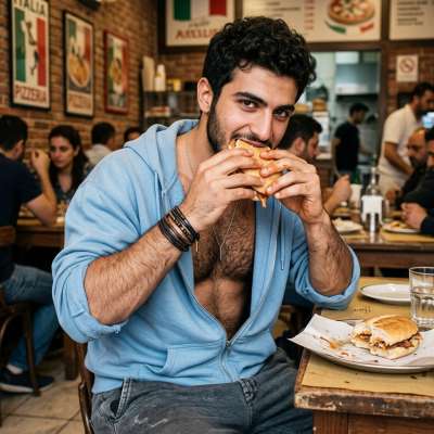Every bite of that sandwich is pure muscle fuel. 😏🔥 #malebeauty #kitchen #hairy