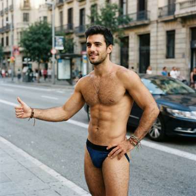 Check out this stunning guy hitchhiking—wouldn’t you give him a ride? Pure beauty on the road. #malebeauty #street #underwear
