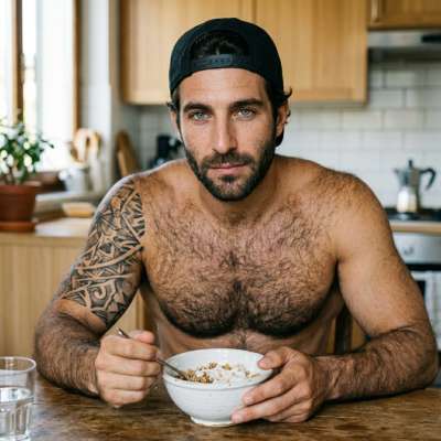 Sipping coffee with a furry twist, morning glow never looked this good. 🐾☕️ #kitchen #hairy