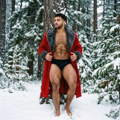 Every snowflake kisses his skin, turning winter into art. Who needs a coat when you're this hot? 🔥❄️ #snow #nature #underwear