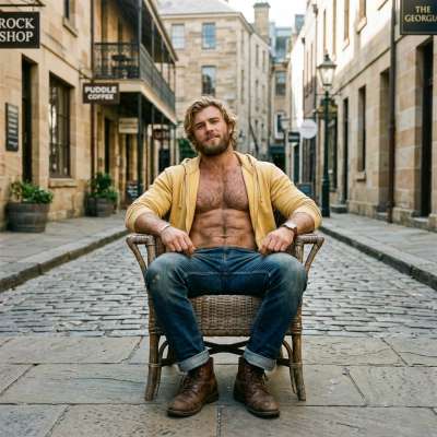 Sipping confidence on a vintage chair, he owns the street with effortless charm. Every curve of his body tells a story—pure...