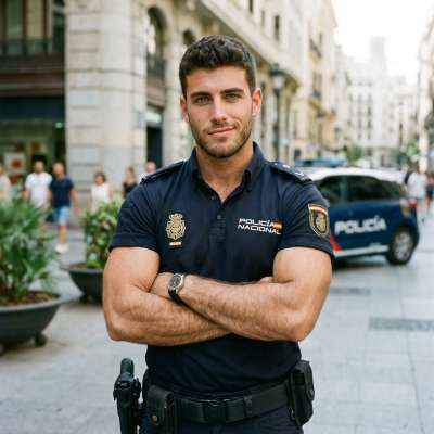 Hot Spanish cop flexing that uniform with a smile that could melt the coldest heart. Pure eye candy for your feed. #street...